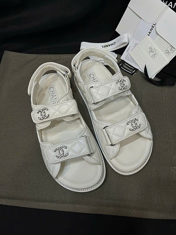 Kitlife Chanel Lambskin Quilted Velcro Dad Sandal White