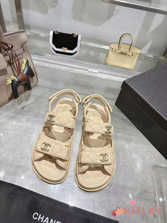 Kitlife Chanel Lambskin Quilted Velcro Dad Sandal Begie - 1