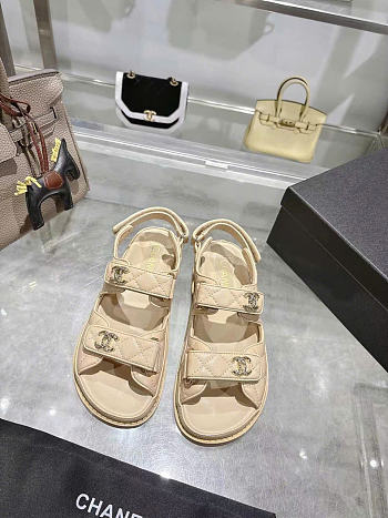 Kitlife Chanel Lambskin Quilted Velcro Dad Sandal Begie