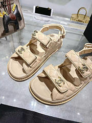 Kitlife Chanel Lambskin Quilted Velcro Dad Sandal Begie - 2