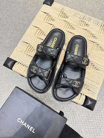 Kitlife Chanel Lambskin Quilted Velcro Dad Chain CC Slide Sandals Black