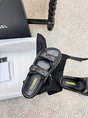 Kitlife Chanel Lambskin Quilted Velcro Dad Chain CC Slide Sandals Black - 6