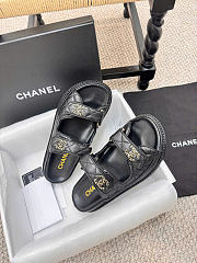 Kitlife Chanel Lambskin Quilted Velcro Dad Chain CC Slide Sandals Black - 5