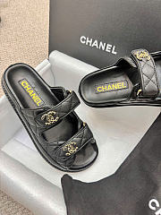 Kitlife Chanel Lambskin Quilted Velcro Dad Chain CC Slide Sandals Black - 3