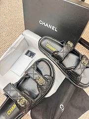 Kitlife Chanel Lambskin Quilted Velcro Dad Chain CC Slide Sandals Black - 2