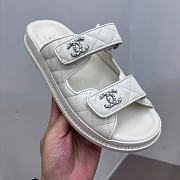Kitlife Chanel Lambskin Quilted Velcro Dad Chain CC Slide Sandals White - 5