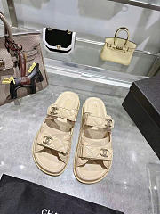 Kitlife Chanel Lambskin Quilted Velcro Dad Chain CC Slide Sandals Beige  - 1