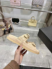 Kitlife Chanel Lambskin Quilted Velcro Dad Chain CC Slide Sandals Beige  - 6