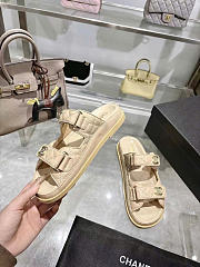 Kitlife Chanel Lambskin Quilted Velcro Dad Chain CC Slide Sandals Beige  - 4