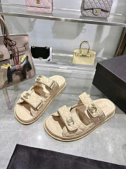 Kitlife Chanel Lambskin Quilted Velcro Dad Chain CC Slide Sandals Beige  - 3