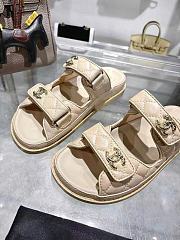 Kitlife Chanel Lambskin Quilted Velcro Dad Chain CC Slide Sandals Beige  - 2