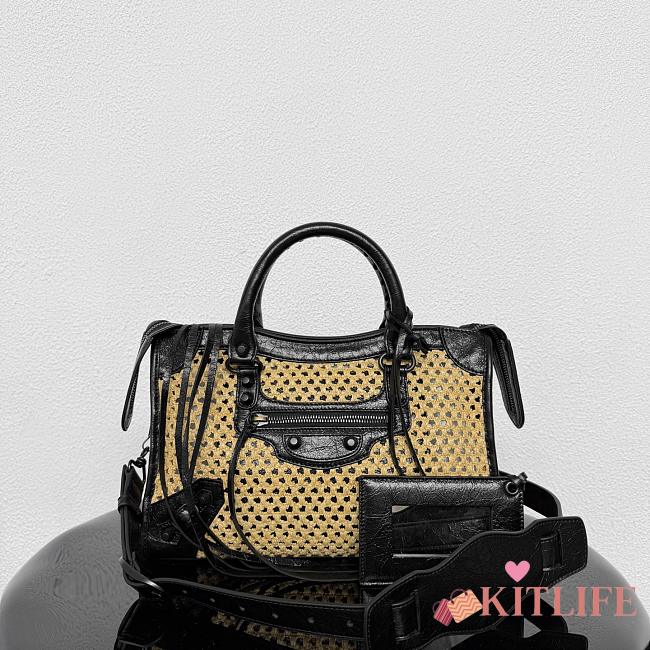 Kitlife Balenciaga Women's Le City Bag Small in Natural/Black 92404 30x19x10cm - 1