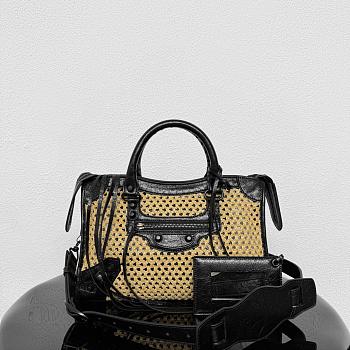 Kitlife Balenciaga Women's Le City Bag Small in Natural/Black 92404 30x19x10cm