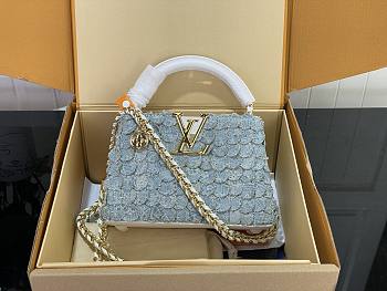 Kitlife Louis Vuitton Capucines Mini Bag Blue Denim M28305 21x13.6x8cm