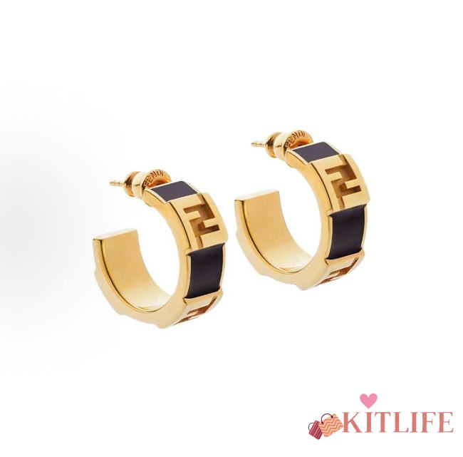 Kitlife Fendi Logo Earrings Black & Gold  - 1