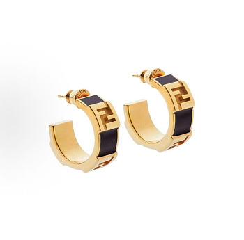 Kitlife Fendi Logo Earrings Black & Gold 