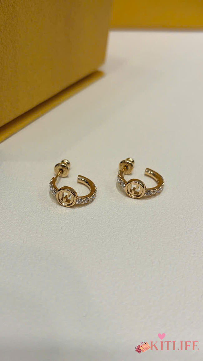 Kitlife Fendi Double F Logo Rhinestone Crystal Earrings - 1