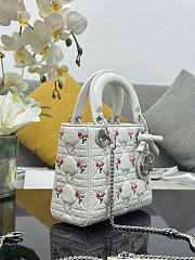Kitlife Dior Mini Lady Dior Bag with Chain White Cannage Lambskin Embroidered with Multicolor Doves & Roses Motif  M0505 17×15×7cm - 6