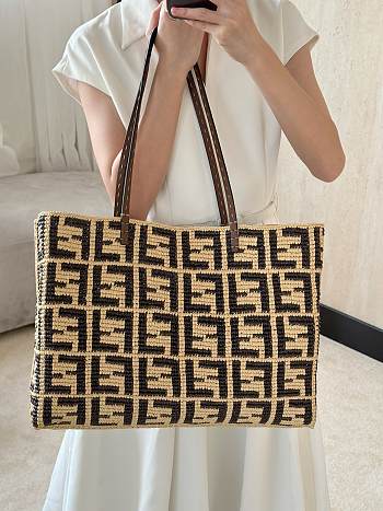 Kitlife Fendi Roll Raffia Tote Bag Brown 8659L 35x19x31cm
