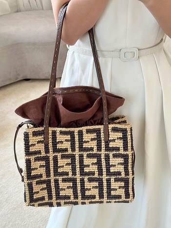 Kitlife Fendi Borsa Tote Roll Piccola In Brown Rafia Bag 8659s 23x15x19cm