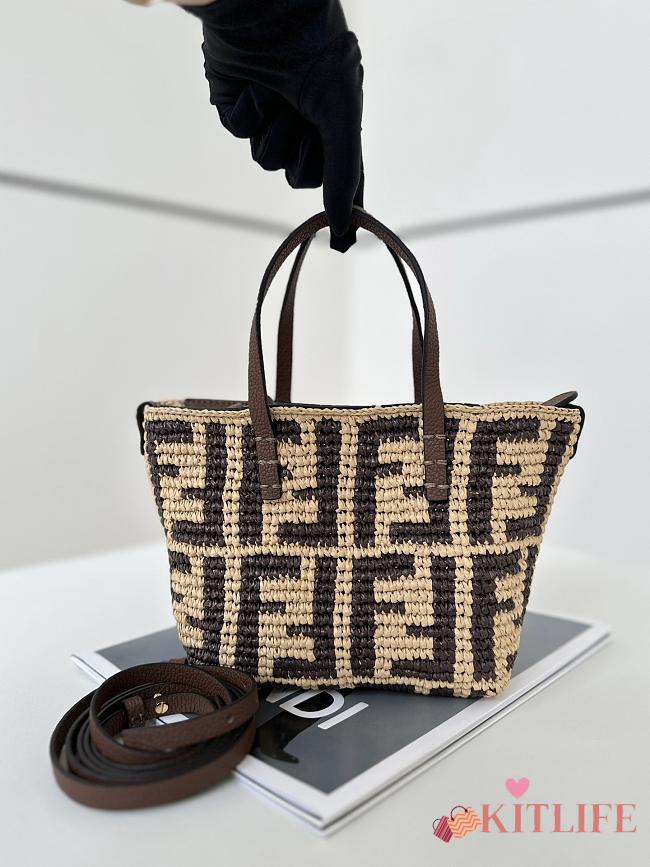 Kitlife Fendi Mini Roll In Brown Raffia Bag 8655B 15.5x11x13cm  - 1
