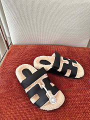 Kitlife Hermes Chypre Shearling Sandals Black Leather - 4