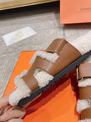 Kitlife Hermes Chypre Shearling Sandals Brown Leather - 5