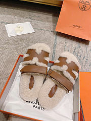 Kitlife Hermes Chypre Shearling Sandals Brown Leather - 4