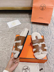 Kitlife Hermes Chypre Shearling Sandals Brown Leather - 2