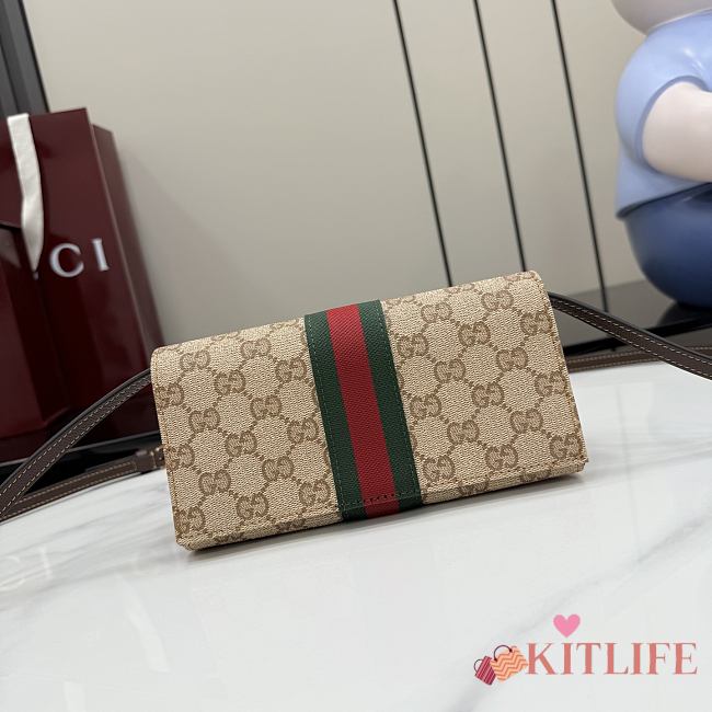 Kitlife Gucci Small Pouch With Strap and Web Beige & Dark Brown GG A002KM 23x11.5x8cm - 1