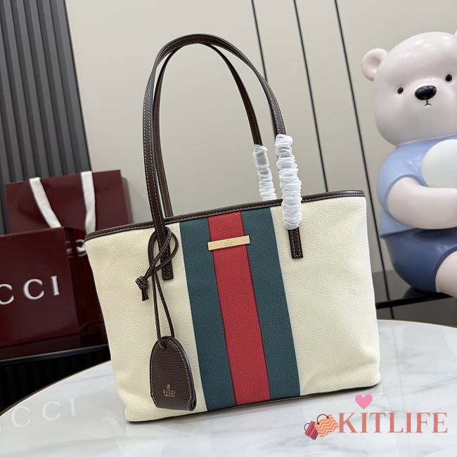 Kitlife Gucci Tribeca Small Tote Bag Natural Washed Canvas A0034E 25x19x11.5cm - 1