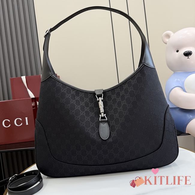 Kitlife Gucci Jackie 1961 Large Crossbody Bag Black GG Canvas 863279 40x29x5cm - 1