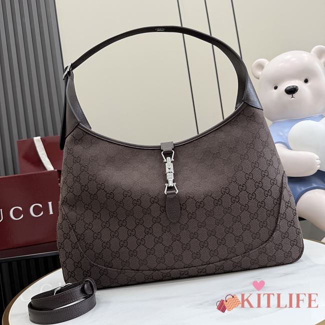 Kitlife Gucci Jackie 1961 Large Crossbody Bag Dark Brown GG Canvas 863279 40x29x5cm  - 1