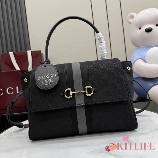 Kitife Gucci Paparazzo Medium Top Handle Bag Grey & Black GG Canvas ‎875018 32x24x17cm  - 1