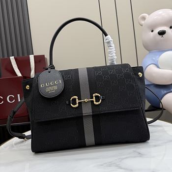 Kitife Gucci Paparazzo Medium Top Handle Bag Grey & Black GG Canvas ‎875018 32x24x17cm 