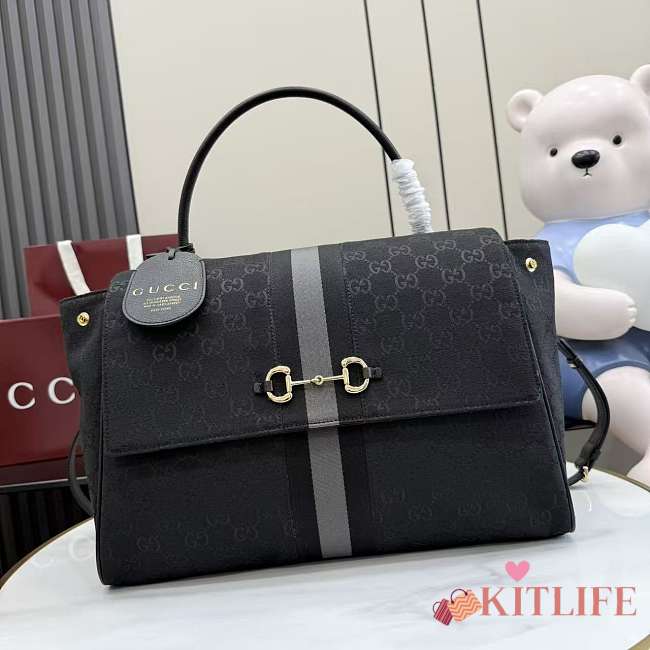 Kitife Gucci Paparazzo Large Top Handle Bag Grey & Black GG Canvas ‎875019 37x29x13cm  - 1