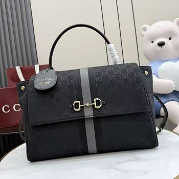Kitife Gucci Paparazzo Large Top Handle Bag Grey & Black GG Canvas ‎875019 37x29x13cm 