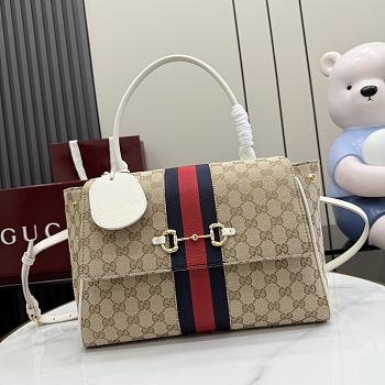 Kitife Gucci Paparazzo Medium Top Handle Bag Beige & White ‎875018 32x24x17cm 