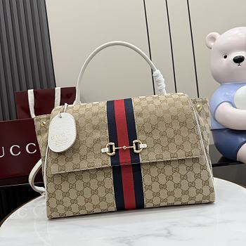 Kitife Gucci Paparazzo Large Top Handle Bag Beige & White ‎875019 37x29x13cm