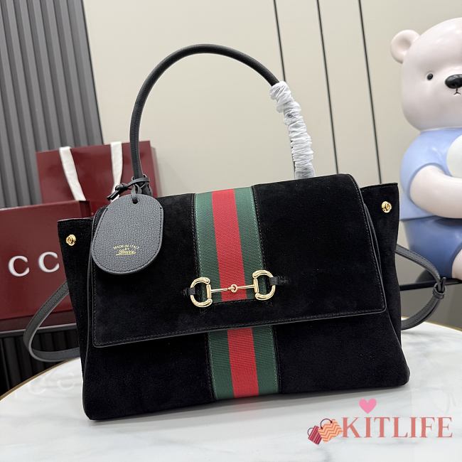 Kitife Gucci Paparazzo Medium Top Handle Bag Black Suede ‎875018 32x24x17cm  - 1