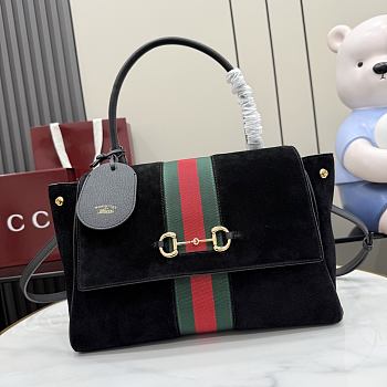 Kitife Gucci Paparazzo Medium Top Handle Bag Black Suede ‎875018 32x24x17cm 