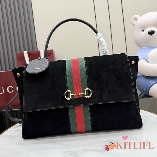 Kitife Gucci Paparazzo Large Top Handle Bag Black Suede ‎875019 37x29x13cm  - 1