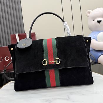 Kitife Gucci Paparazzo Large Top Handle Bag Black Suede ‎875019 37x29x13cm 