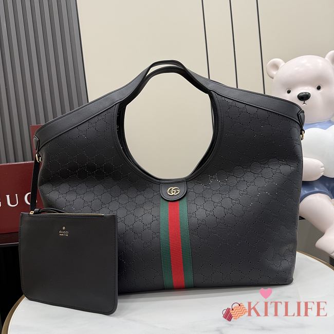 Kitlife Gucci Giglio Large Tote Bag Black Soft Perforated GG Leather ‎853971 60x47x16cm  - 1