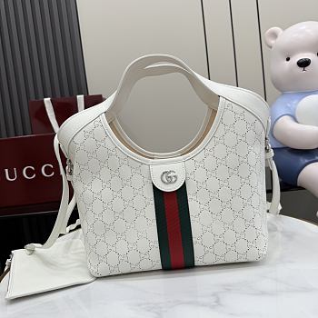 Kitlife Gucci Giglio Small Tote Bag White Soft Perforated GG Leather ‎860845 25x20x15cm 