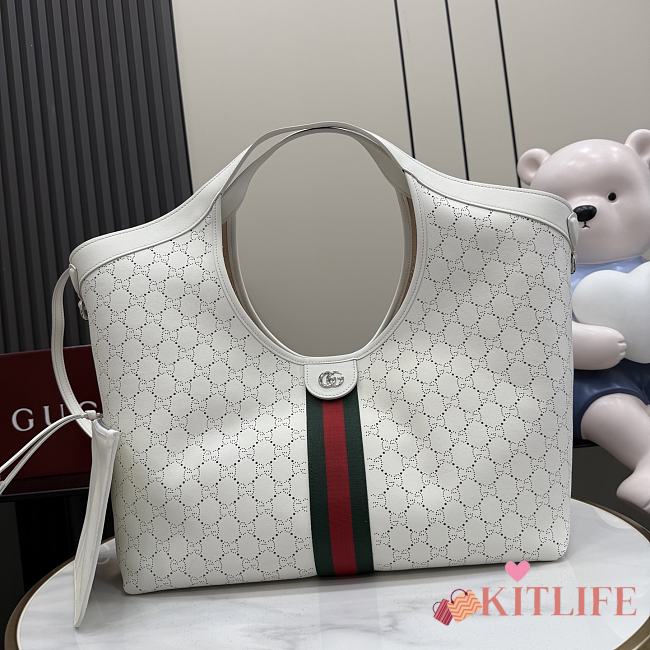 Kitlife Gucci Giglio Large Tote Bag White Soft Perforated GG Leather ‎853971 60x47x16cm  - 1