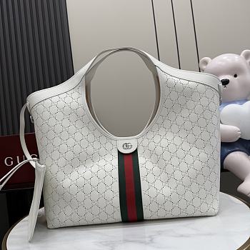 Kitlife Gucci Giglio Large Tote Bag White Soft Perforated GG Leather ‎853971 60x47x16cm 