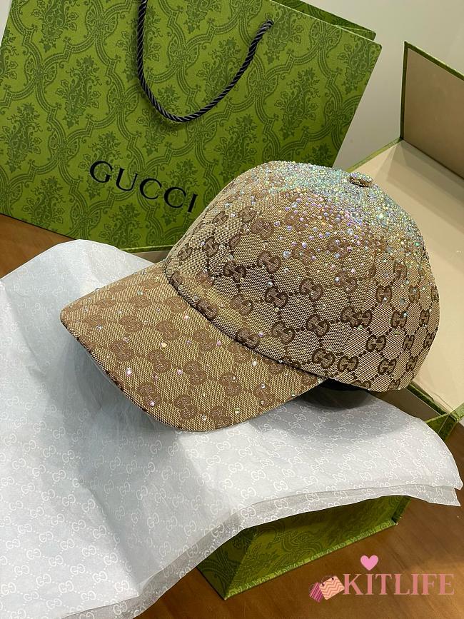 Kitlife Gucci Monogram Baseball Cap Beige with All-over Rhinestones - 1