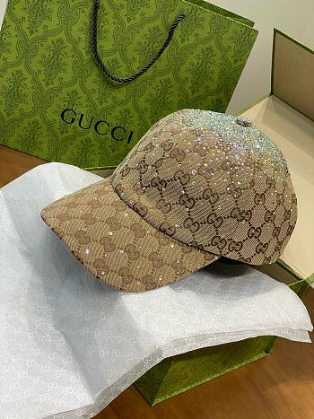 Kitlife Gucci Monogram Baseball Cap Beige with All-over Rhinestones