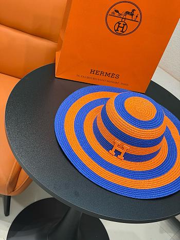 Kitlife Hermes Orange and Blue color-blocked Straw Hat